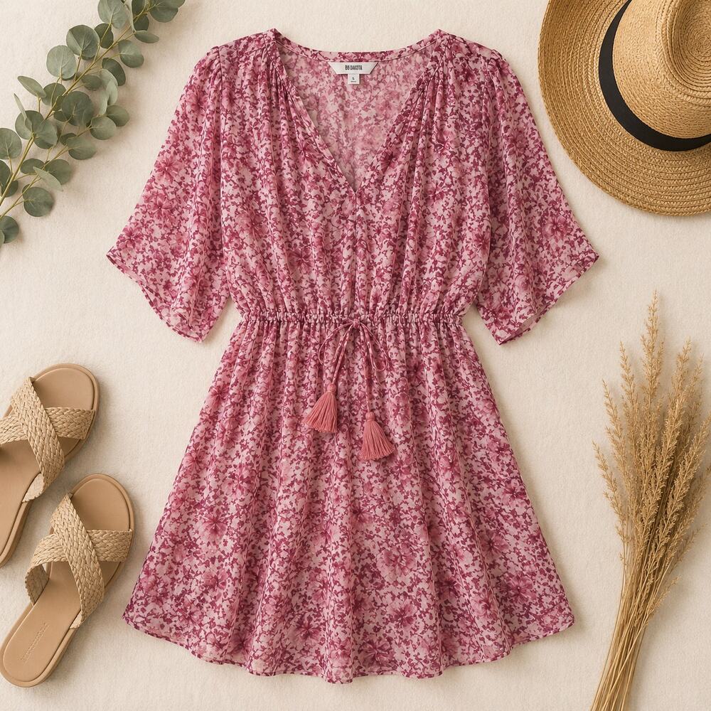 BB Dakota x Steve Madden Red Floral Tassel Dress Size Small